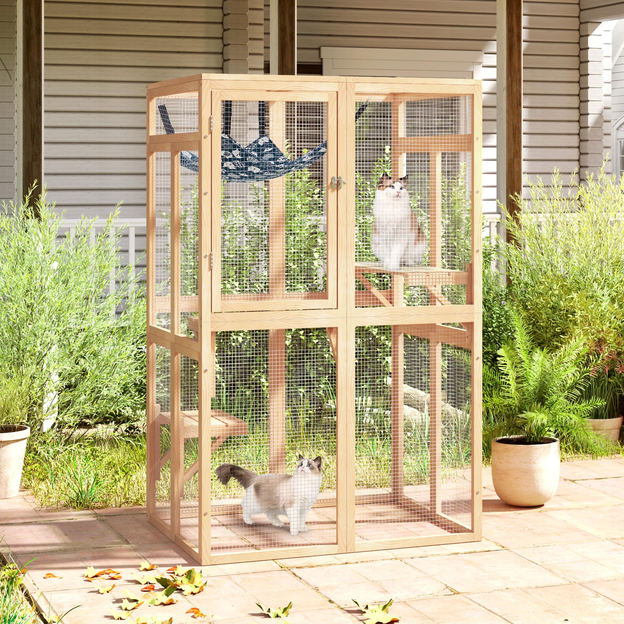 Premium Wooden Catio Outdoor Cat Enclosure with Window Access - Safe Patio Playhouse for Indoor Cats | Perfect for Backyards, Balconies & Garden Spaces