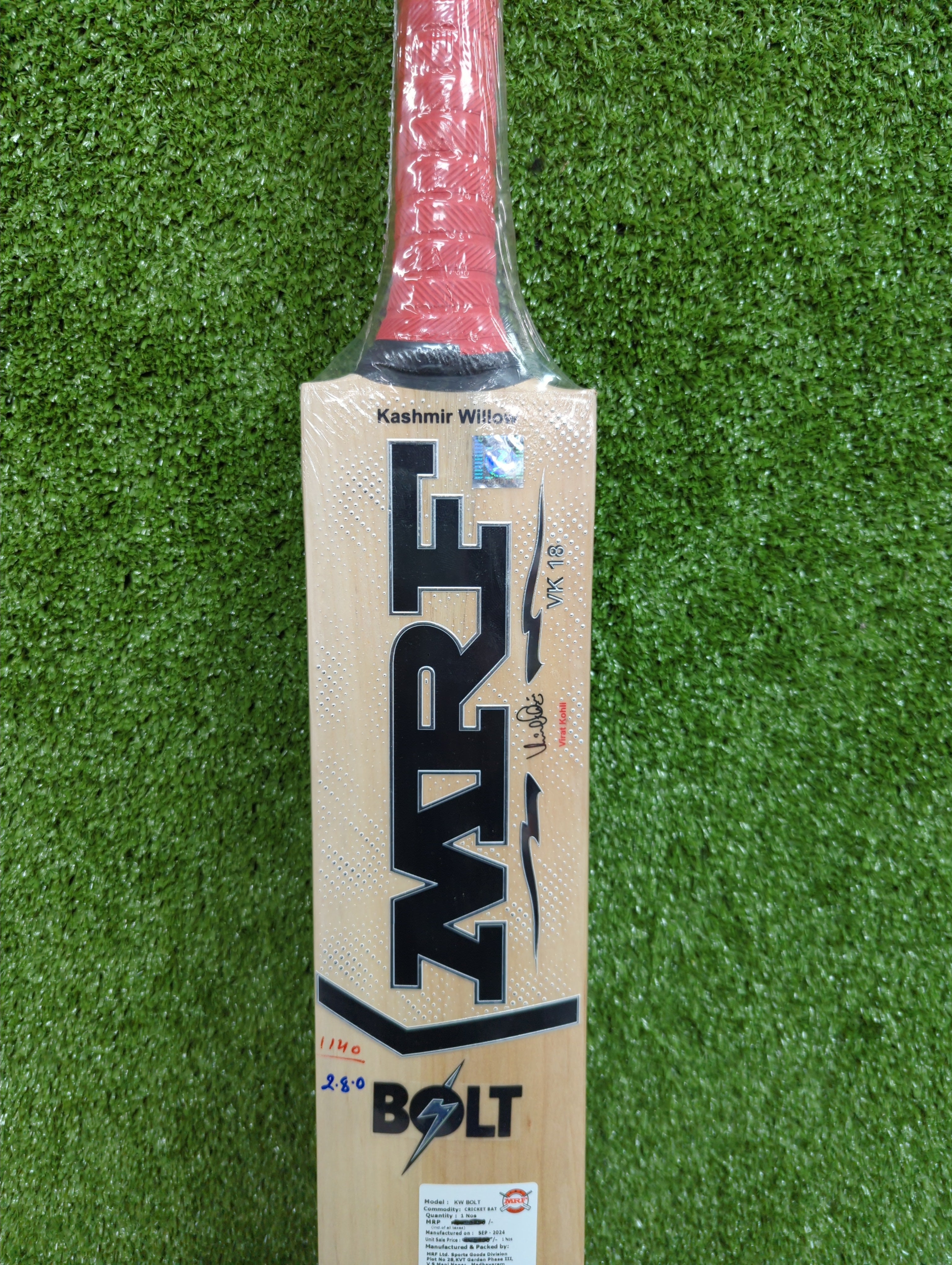 MRF Bolt Kashmir Willow Cricket Bat - Lightweight & Durable for Professional & Casual Play - Perfect for Matches, Practice & Backyard Cricket