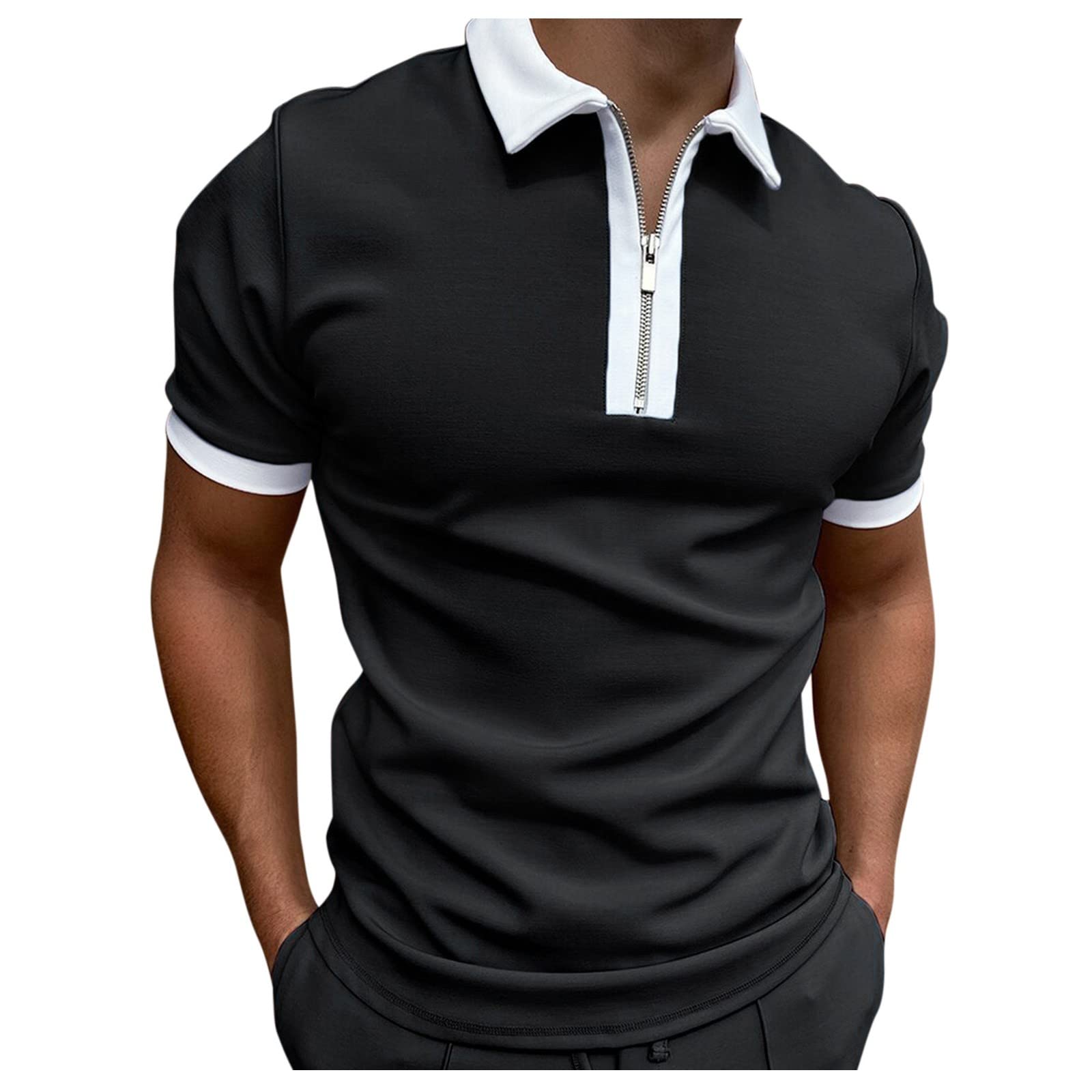 Men's Casual Short Sleeve Zipper Collar Solid Color T-Shirt - Fashion Plain Top Blouse for Everyday Wear (White, Size S) | Perfect for Office, Dating & Weekend Outfits