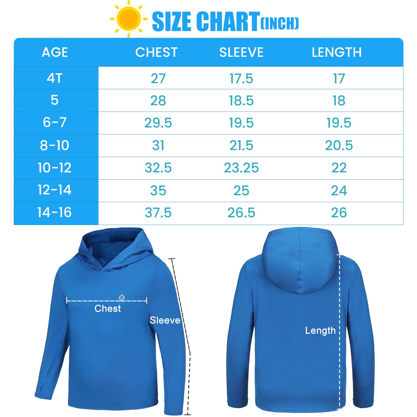 HODOSPORTS Boys UPF 50+ Sun Protection Long Sleeve Rash Guard Swim Shirt - Hooded UV Swimwear for Kids, Perfect for Swimming, Hiking & Beach Activities