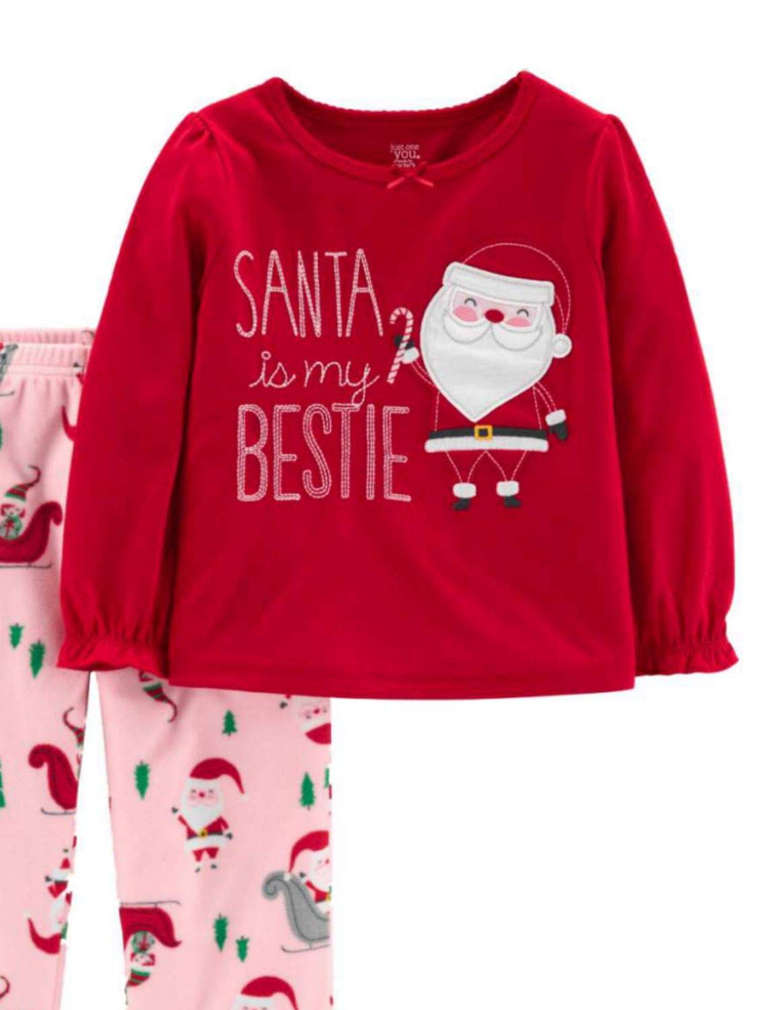 Carters Infant & Toddler Girls' Red Santa's Bestie Christmas Holiday Pajamas - Cozy Fleece Sleepwear for Holiday Photos & Family Gatherings
