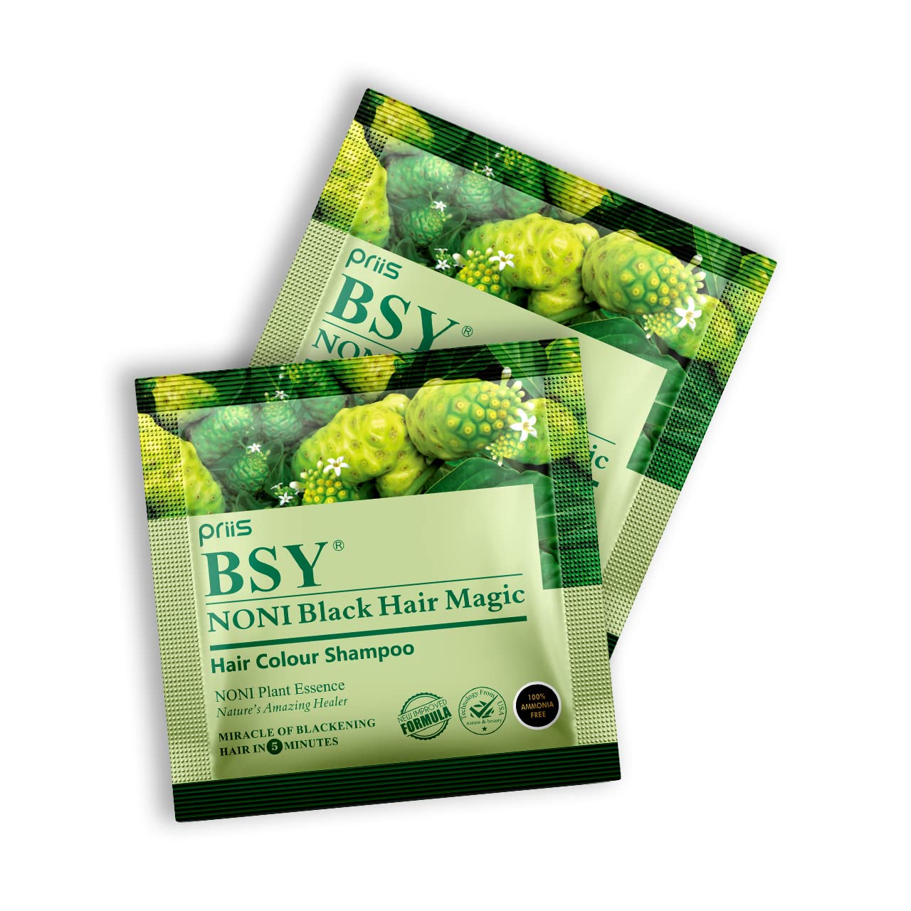 BSY Noni Black Hair Magic (12ml X 20 Sachets) - 100% Ammonia Free Hair Dye Shampoo | 5-Minute Fruit-Based Hair Color with Anti-Hair Fall Formula | For Quick Root Touch-Ups, Gray Coverage & Salon-Quality Results at Home
