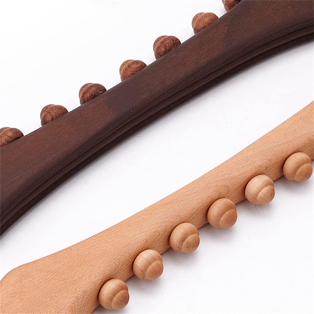 Wooden Gua Sha Massage Tool - 8 Bead Lymphatic Drainage & Cellulite Massage Stick, 20.47 Inch Body Back Therapy Curved Roller for Relaxation, Muscle Pain Relief & Spa-Like Home Massage