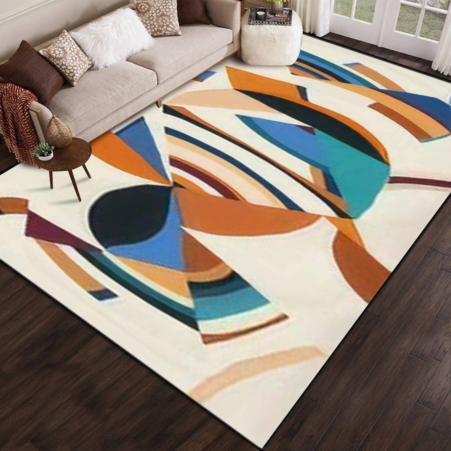Handmade Geometric Abstract Print Colorful Modern Collage Area Rug - Non-Slip Indoor/Outdoor Carpet for Living Room, Bedroom, Nursery, Patio - Play Mat & Home Decor (6x9 ft) - Perfect for Kids' Rooms, Play Areas & Contemporary Home Styling