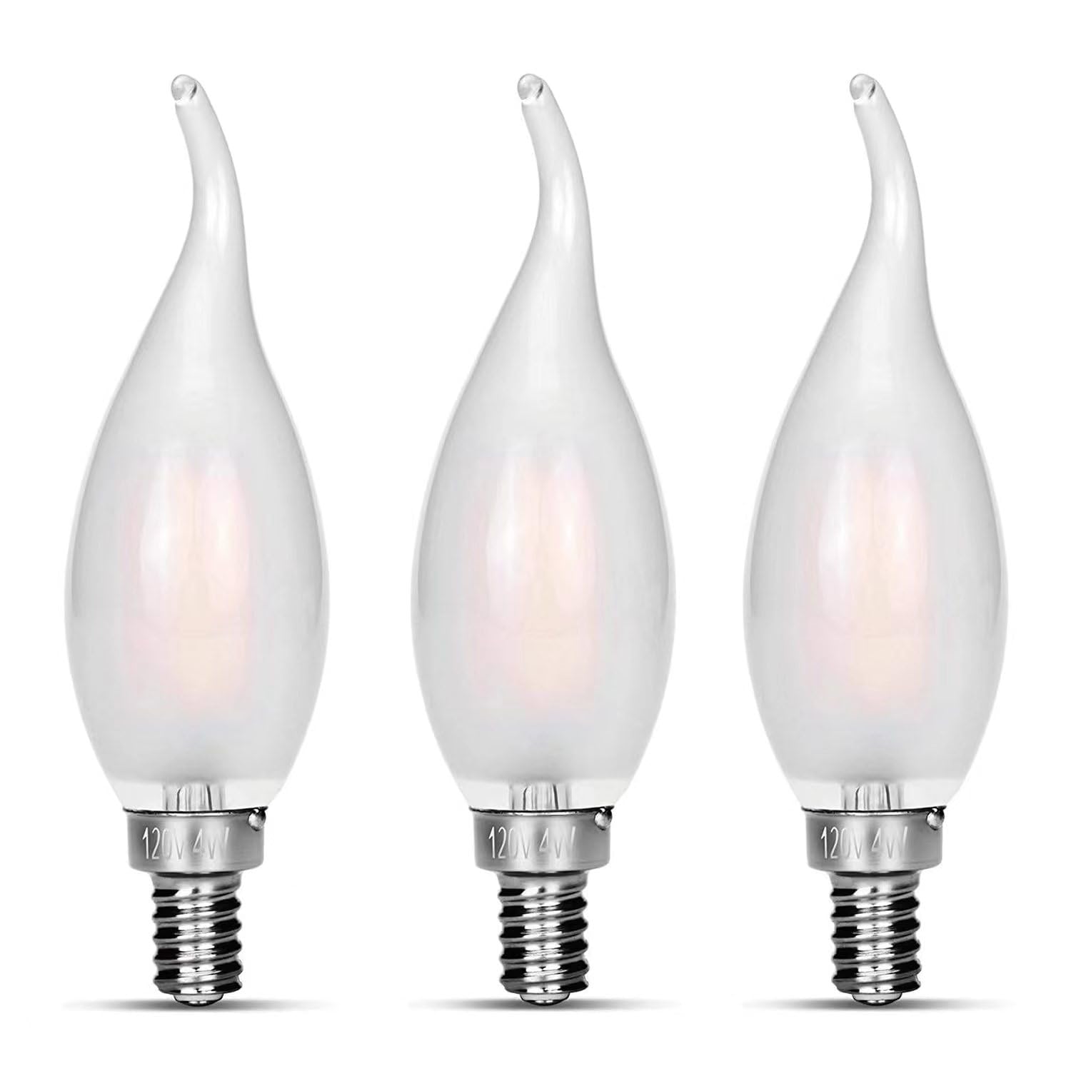 Dimmable LED Candelabra Light Bulbs - 3 Pack, 40W Equivalent, E12 Base, 4000K Daylight White, Frosted Finish for Ceiling Fan & Chandelier - Perfect for Dining Room, Bedroom, and Home Decor Lighting