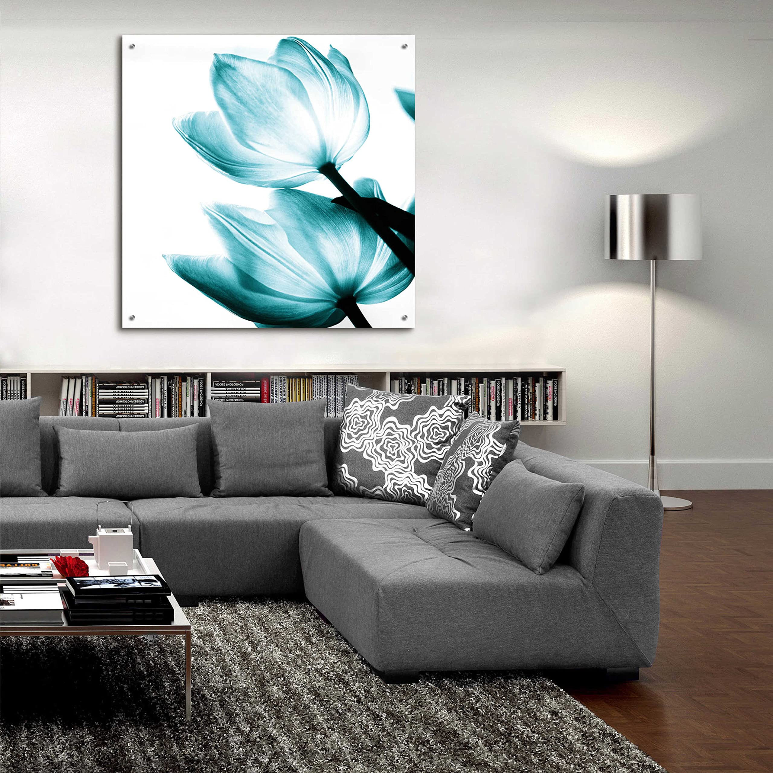 Debra Van Swearingen Translucent Tulips II Teal Acrylic Glass Wall Art - 36x36 Inches Modern Home Decor for Living Room, Bedroom & Office