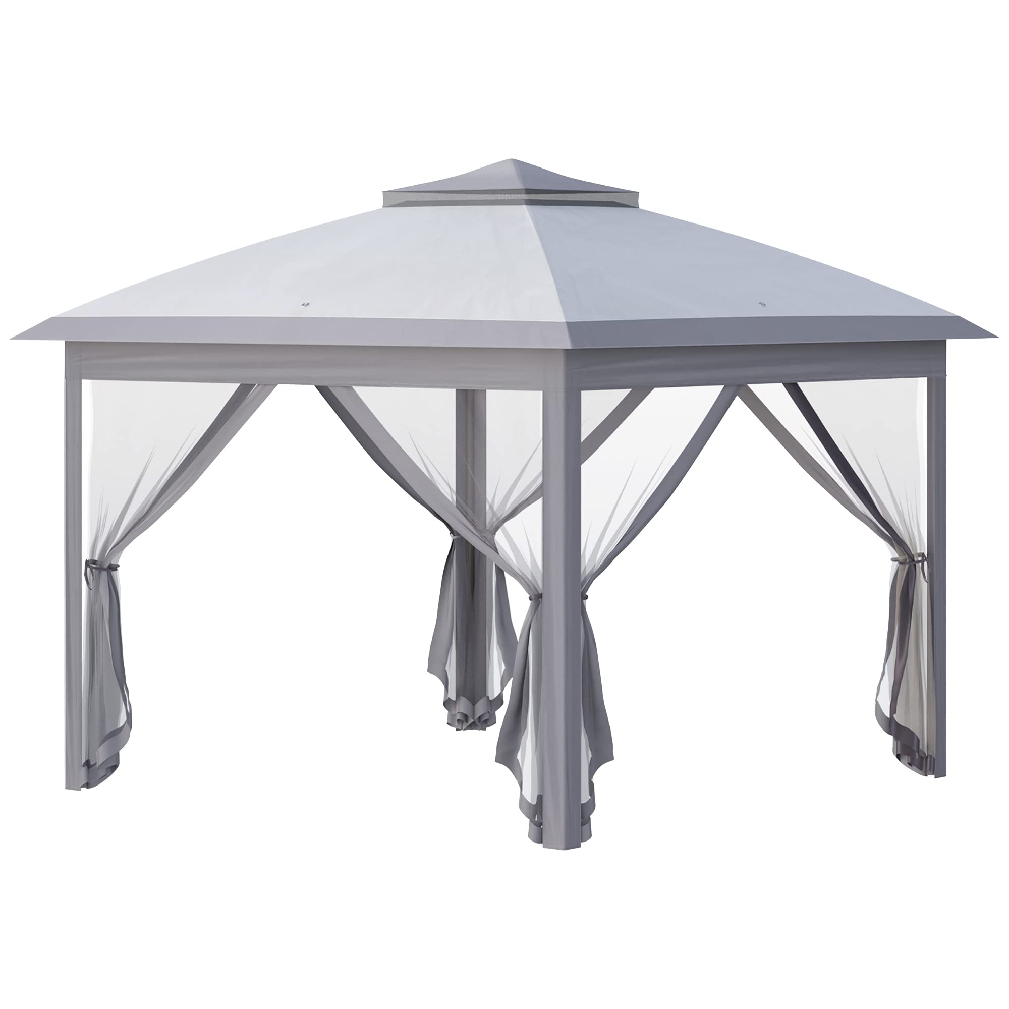 Outsunny 11' x 11' Pop Up Canopy Tent with Netting & Carry Bag - Instant Gazebo Sun Shelter for Outdoor Parties, Camping, Beach & Backyard - 121 Sq Ft Shade Cover for Garden, Patio, BBQ & Picnic (Gray)