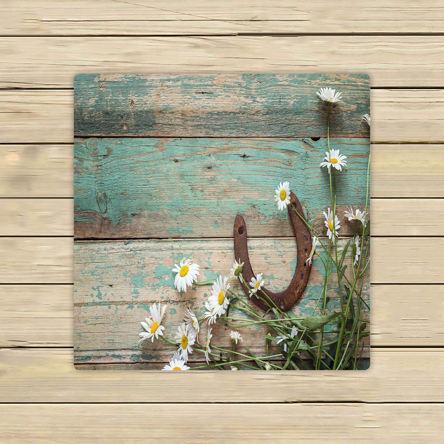 Rustic Rusty Horseshoe and Daisies Towels - 13x13 Inch Soft Absorbent Cotton Hand Towels for Bath, Beach, Pool, Spa, Travel & Sports - Perfect for Gym, Yoga, Camping and Outdoor Activities