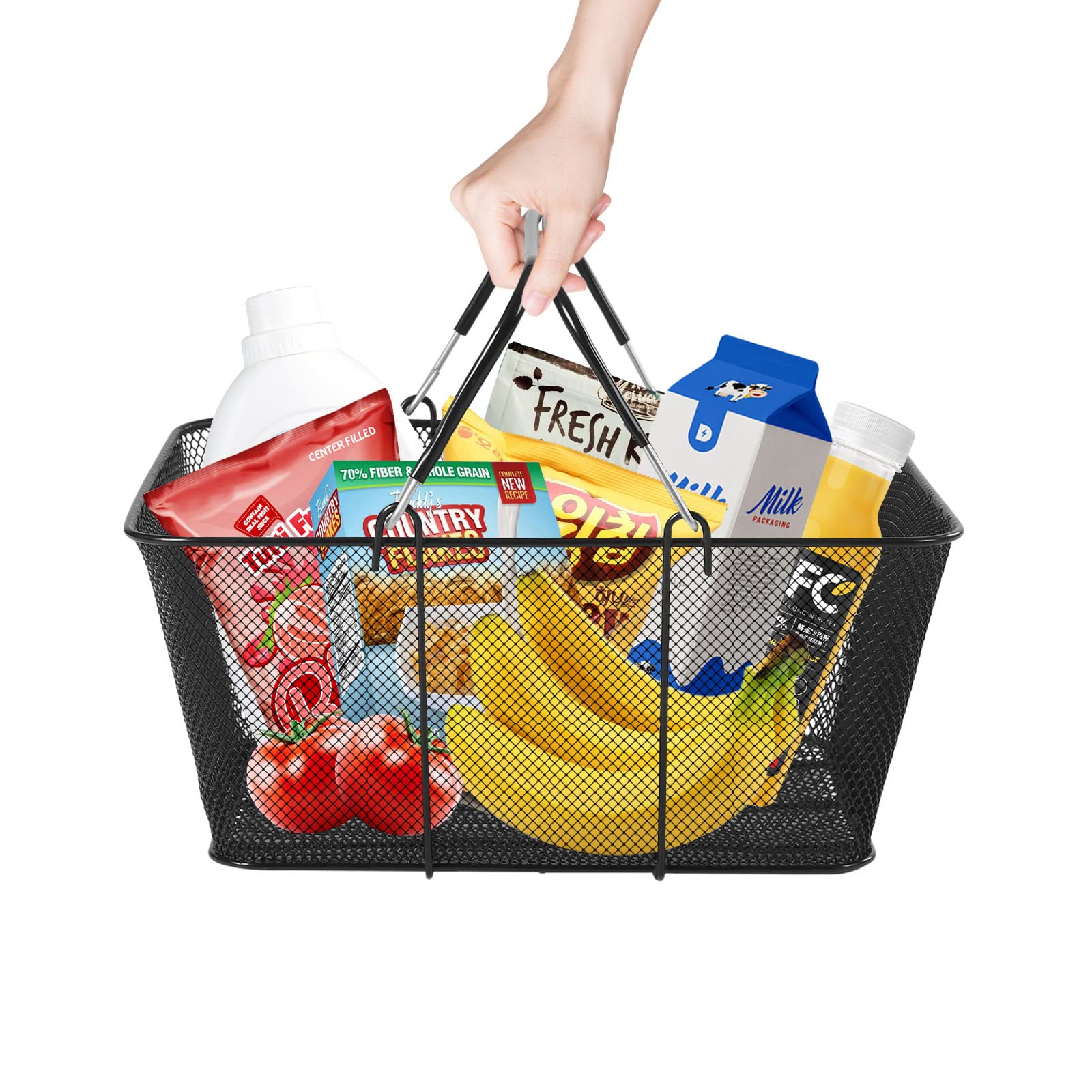 12-Piece Black Metal Wire Mesh Shopping Basket Set - 18L Capacity, 16