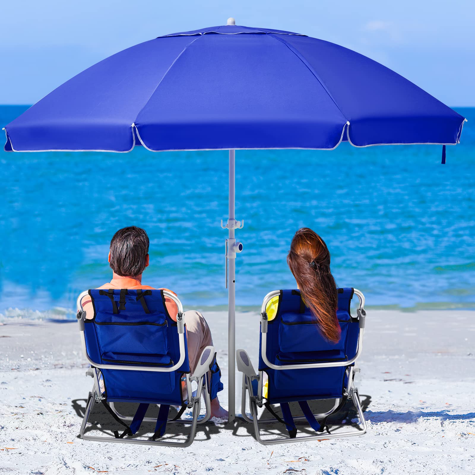 Portable Beach Chair for Adults - 4 Position Adjustable Backpack Folding Camping Chair with Shoulder Straps, Lightweight Outdoor Chair for Beach, Picnic, Fishing, Backyard & Travel (Blue)