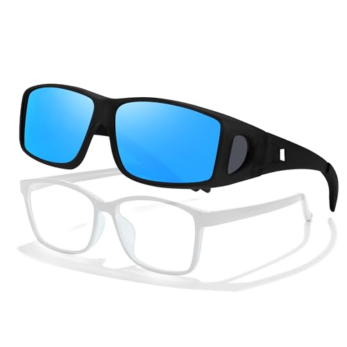 A07 Black Frame Blue Polarized Mirror Lens Wrap Around Sunglasses