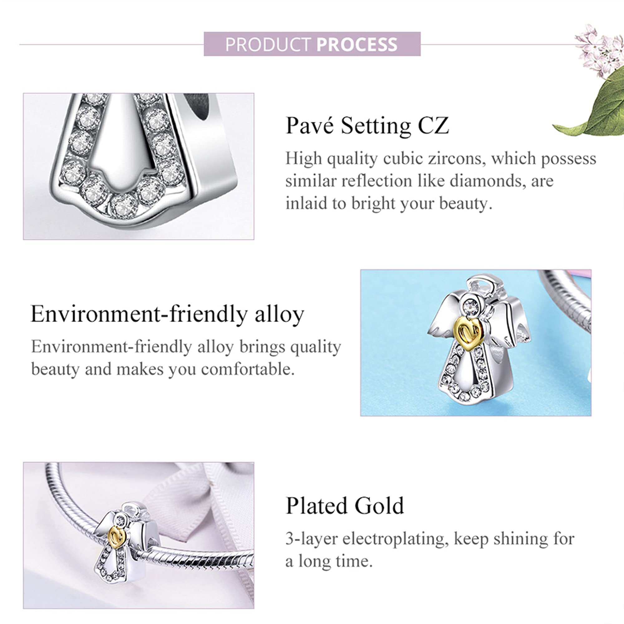 925 Sterling Silver Angel Love Heart & Four Leaf Clover Charms for Bracelet - Christmas, Mother's Day, Birthday Jewelry Gifts for Women - Perfect for DIY Jewelry Making, Friendship Bracelets & Special Occasion Gifts