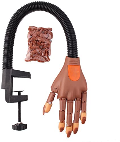 SHILLS Professional Nail Art Practice Hand with 100 Fake Nails - Brown Mannequin Hand for Nail Technician Training, Salon Practice & DIY Nail Art Design