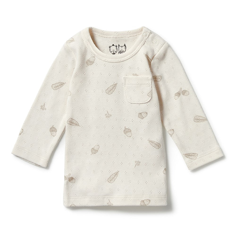 Organic Pointelle Pocket Top for Women - Soft Breathable Knit Shirt for Casual Wear & Layering