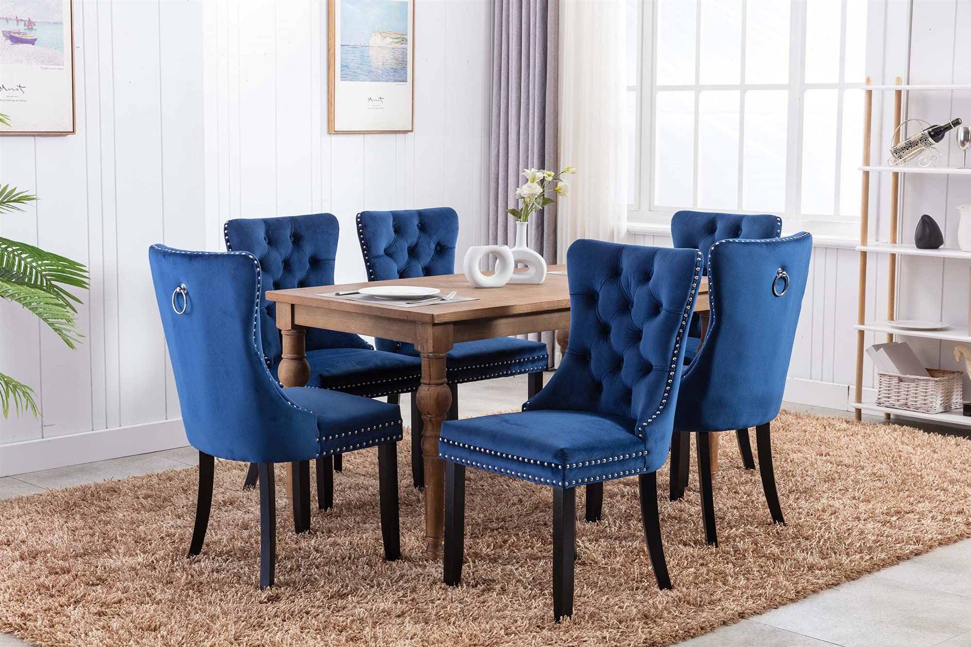 LZ LEISURE ZONE 2-Piece Upholstered Dining Chair Set - Button Tufted Armless Accent Chairs with Nailhead Trim & Back Ring Pull, 19.7