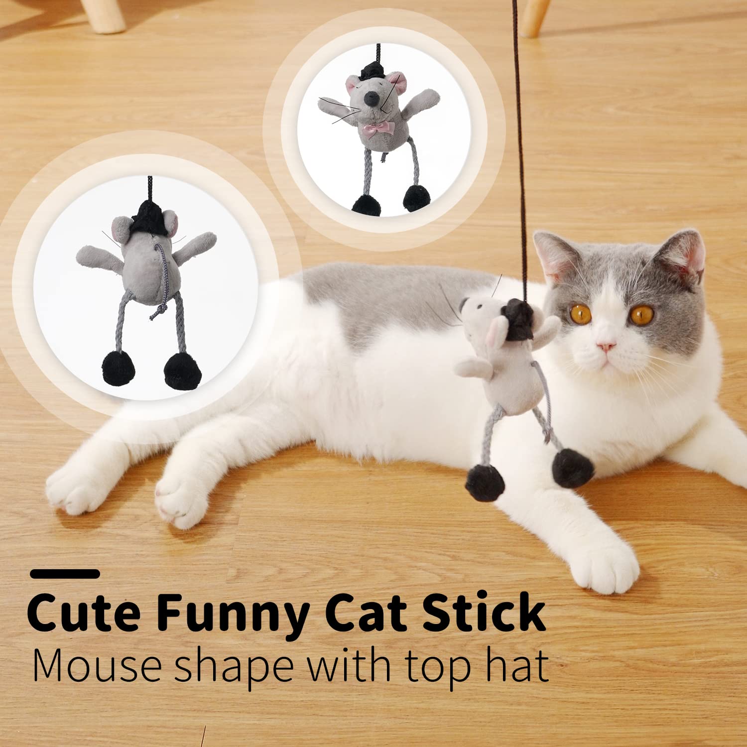 PAZ'S GIFT Interactive Cat Wand Toy with Cute Mouse - Teaser Wand for Indoor Play, Squeaky Fun Kitten Toy for Chase & Exercise - Reduce Boredom for All Cats - Perfect for Playtime, Training & Bonding with Your Feline Friend