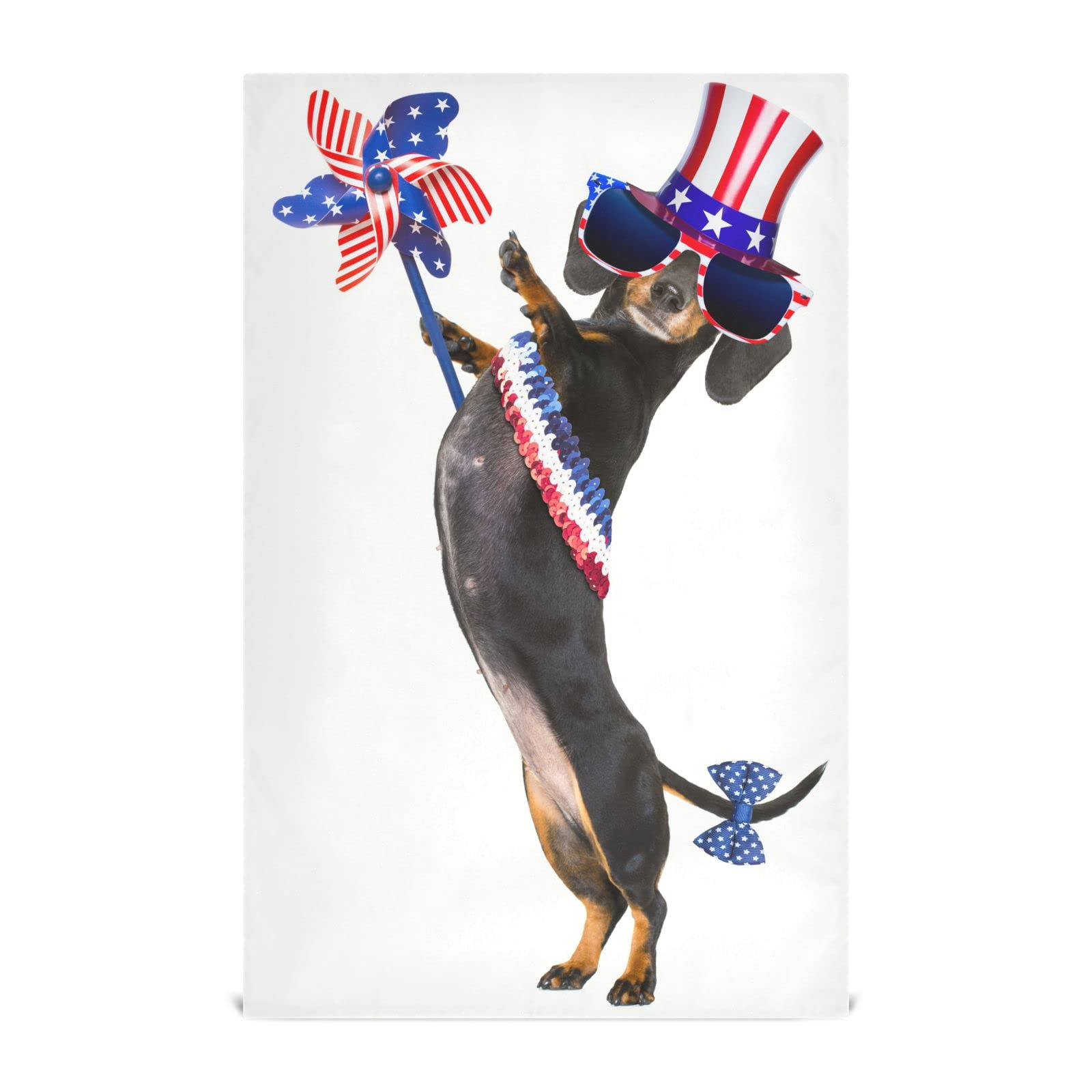 American Flag Patriotic Dachshund Sausage Dog Kitchen Towels - Set of 6 Absorbent 18x28in Dish Cloths for Drying Dishes | Cute Kitchen Decor for Home, RV & Cabin