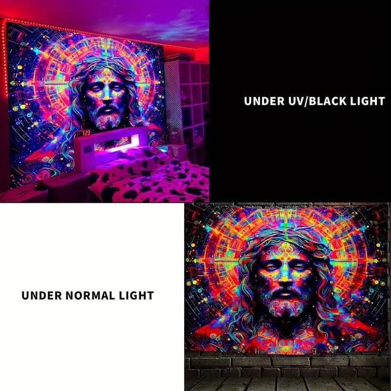 Retro Aesthetic UV Glow Tapestry Wall Art Decor - Psychedelic Blacklight Poster for Bedroom, Dorm, Living Room & Party Decorations