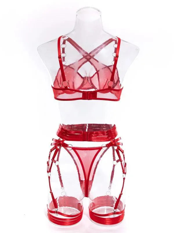 Sexy Women's Strappy Lingerie Set - Lace Bralette & Garter Belt - Perfect for Valentine's Day, Bridal Shower & Romantic Nights