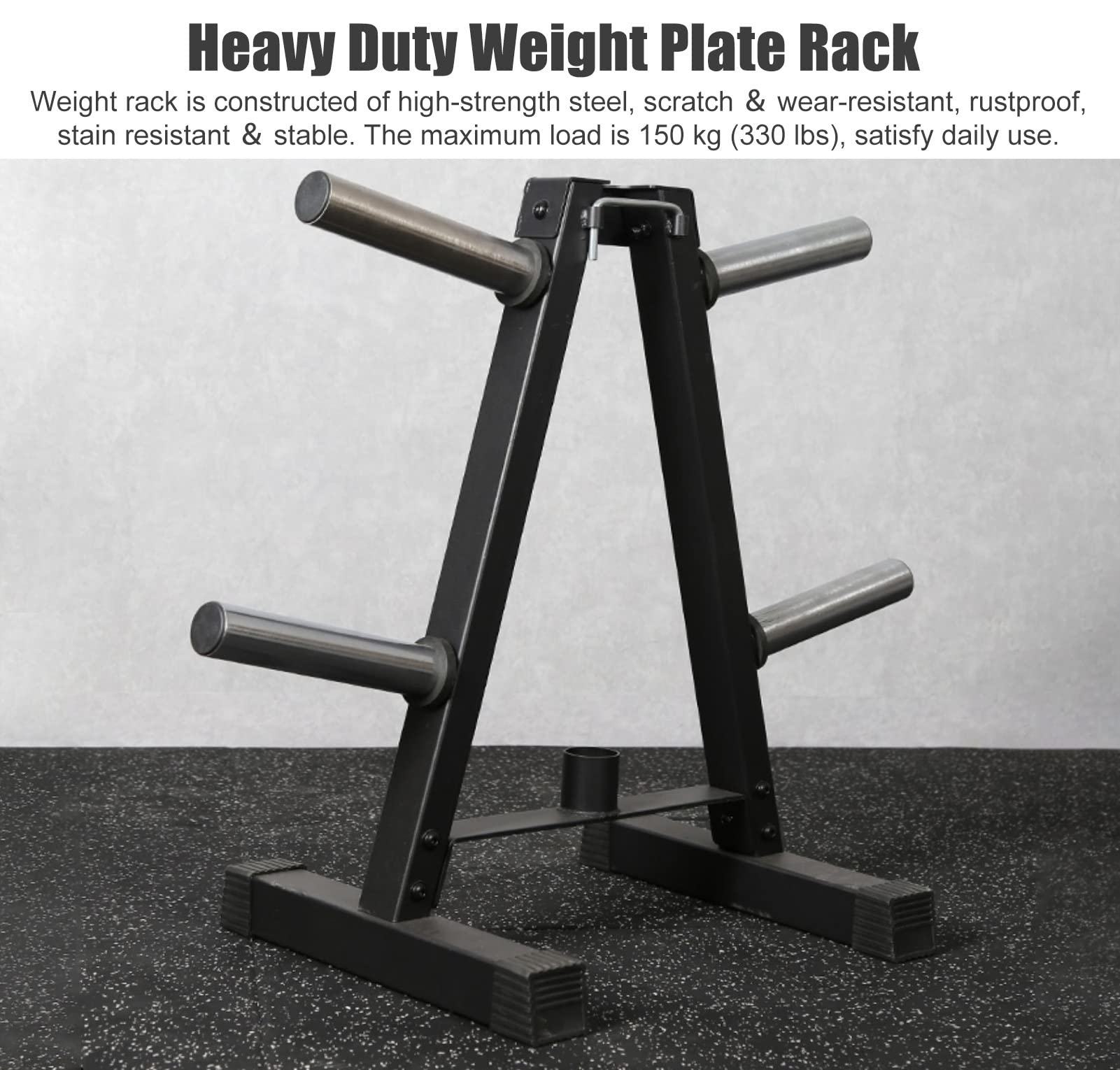 LVLONG Small Olympic Weight Plate Rack - Heavy Duty Barbell Weight Holder Tree with Protective Caps for Commercial & Home Gym Storage | Perfect for Weightlifting, CrossFit, and Strength Training Workouts