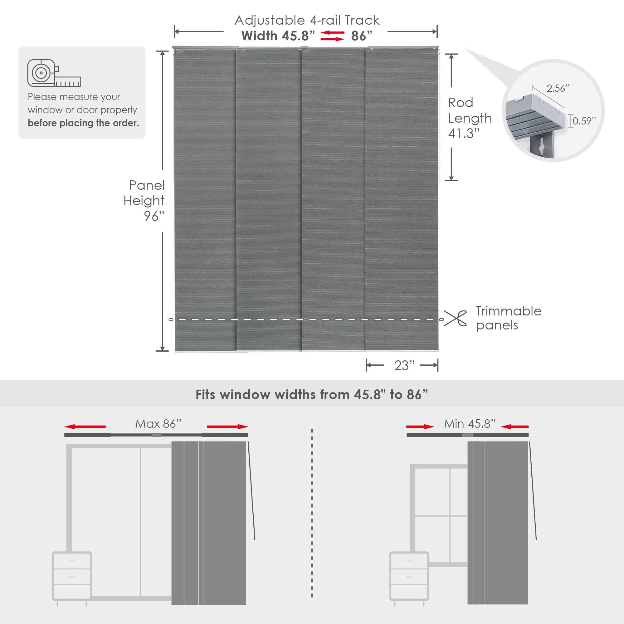 GoDear Adjustable Sliding Vertical Blinds for Glass Doors 45.8