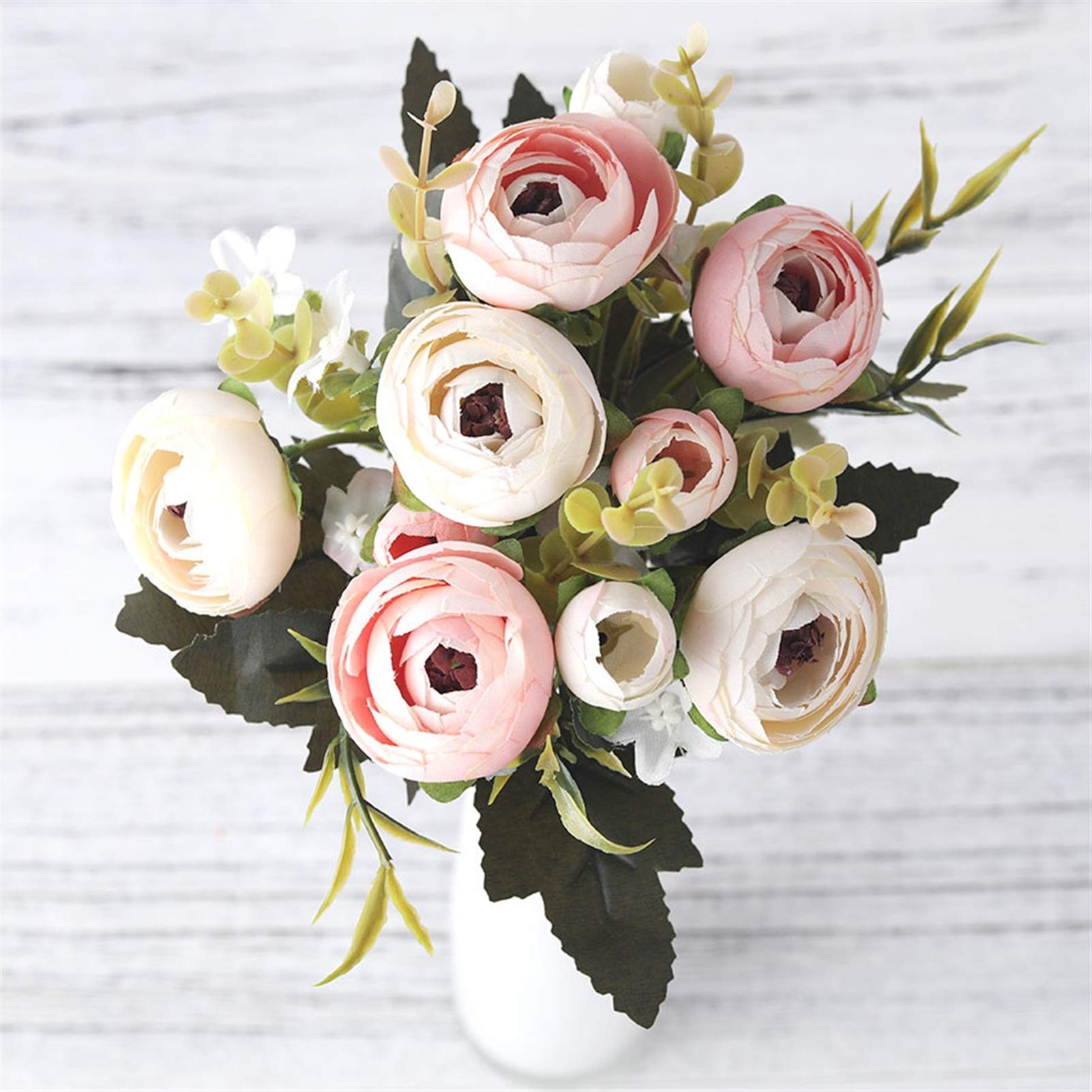 Vintage Artificial Silk Tea Rose Flowers - 6 Head 4 Small Bud Bouquet for Wedding, Home Decor, Party, DIY, Retro Floral Arrangement (Pink) - Perfect for Centerpieces, Table Decorations, and Bridal Bouquets