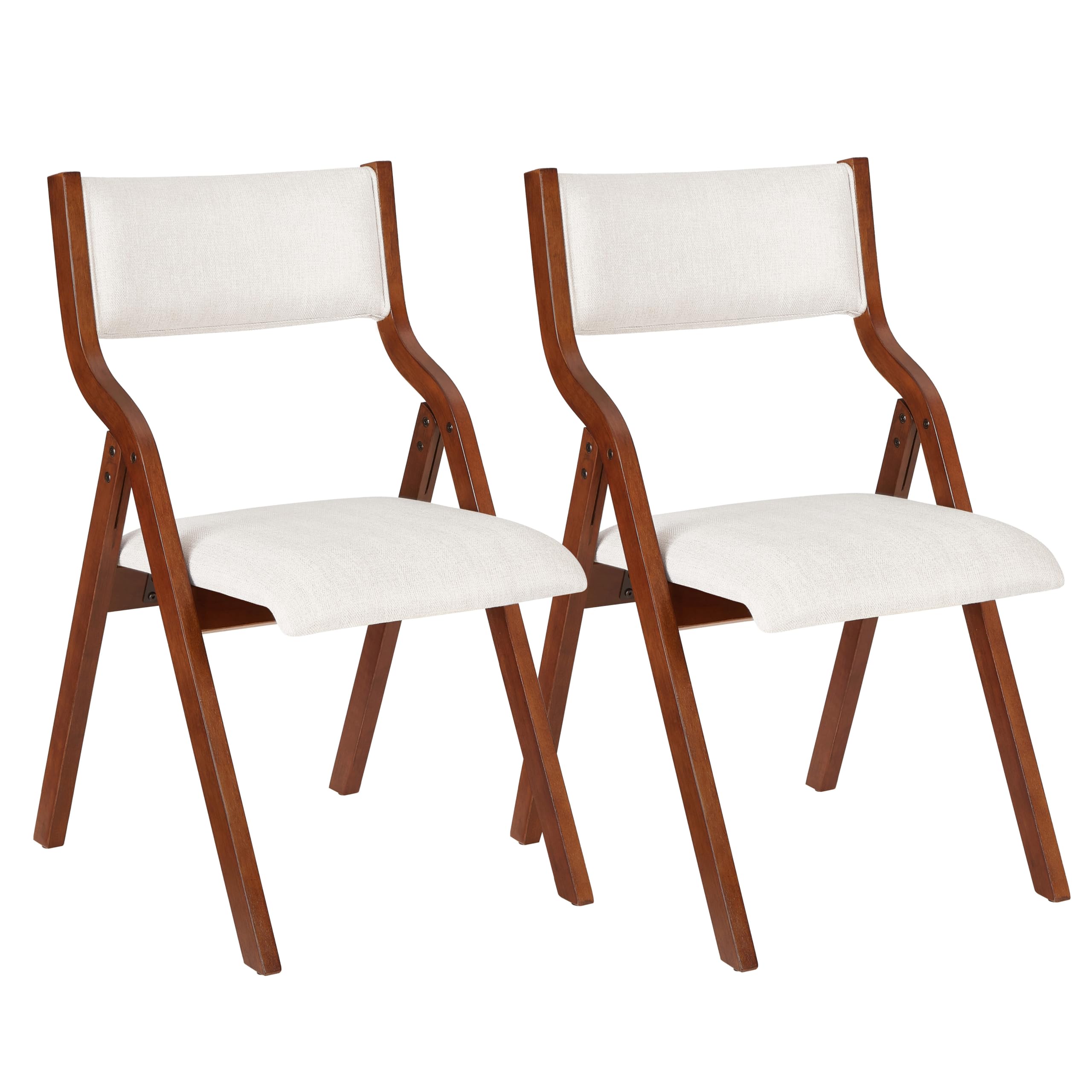 2-Pack Cream White Ball & Cast Kitchen Folding Chairs with Padded Seats - 18