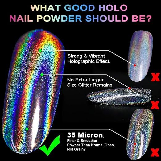 Holographic Nail Powder - Rainbow Unicorn Mirror Effect Glitter Dust for Nail Art | Multi-Effect Holo Powder in 10g Jar | Perfect for DIY Manicures, Salon Nail Designs & Special Occasions