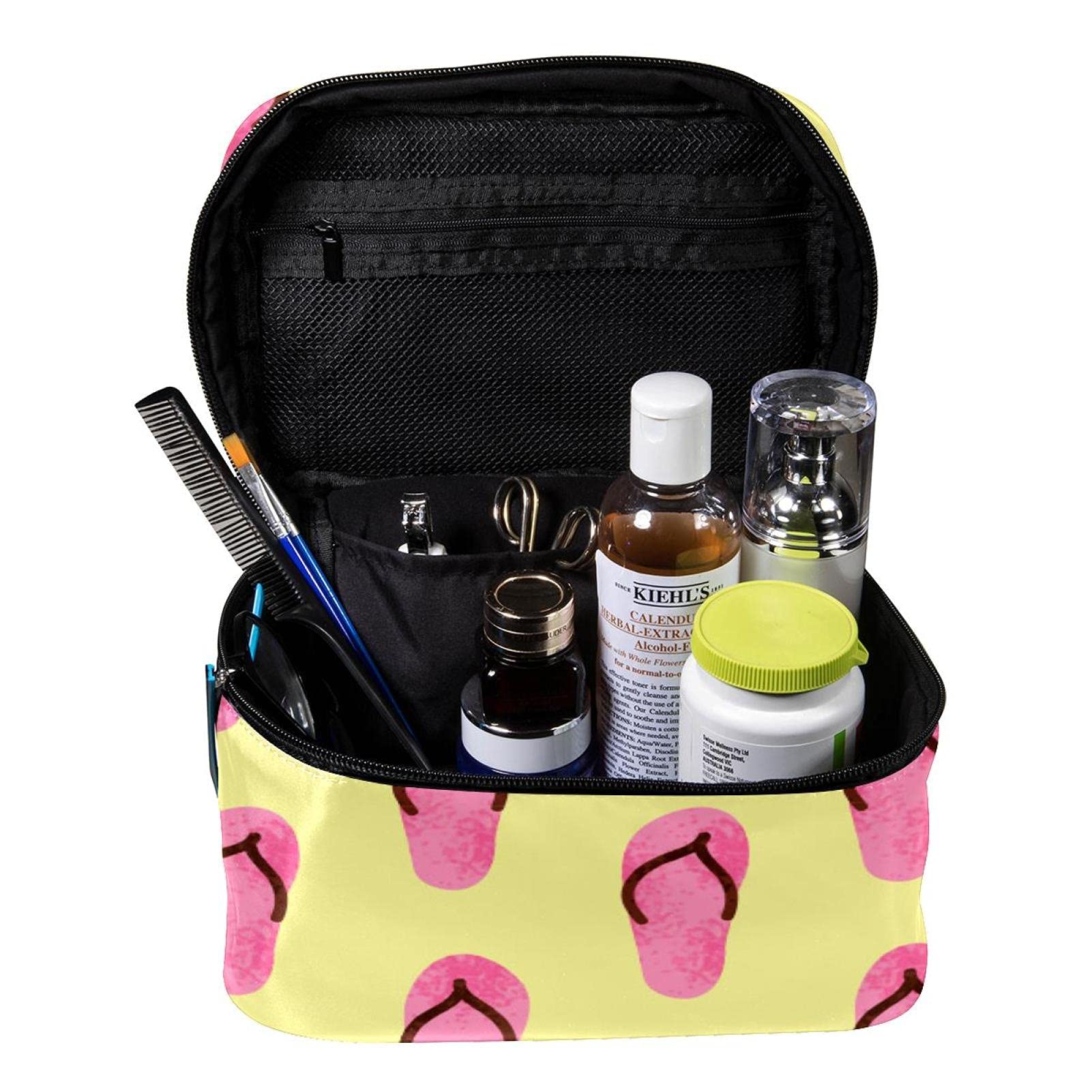 Stylish Summer Flip Flop Pattern Large Cosmetic Bag - Waterproof Travel Makeup Organizer with Zipper for Women & Girls | Perfect for Beach Vacation, Gym, and Daily Essentials Storage