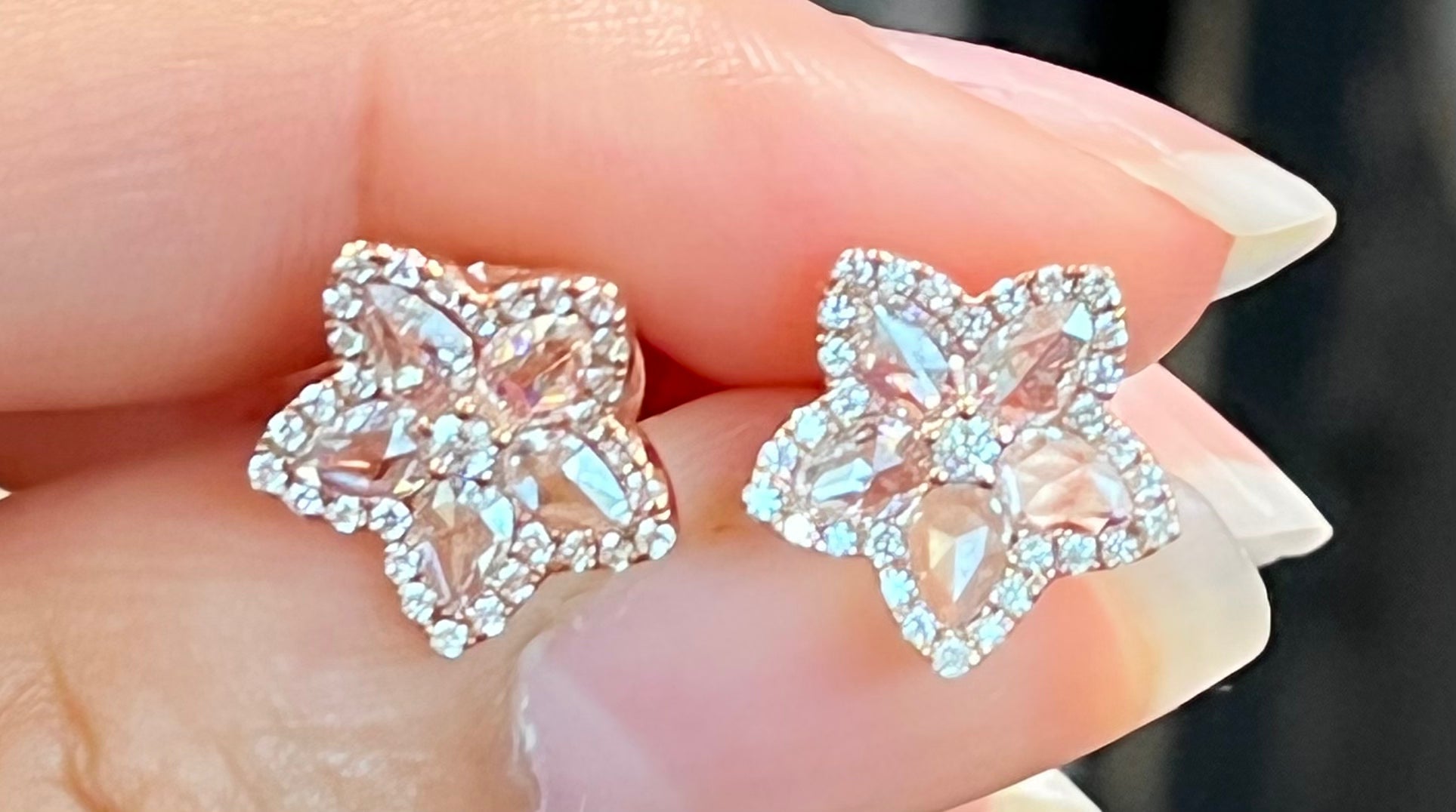 Rose Cut Diamond Halo Flower Earrings for Women - 14K Gold Floral Stud Earrings - Elegant Wedding, Anniversary & Gift Jewelry - Perfect for Bridal, Party & Special Occasions