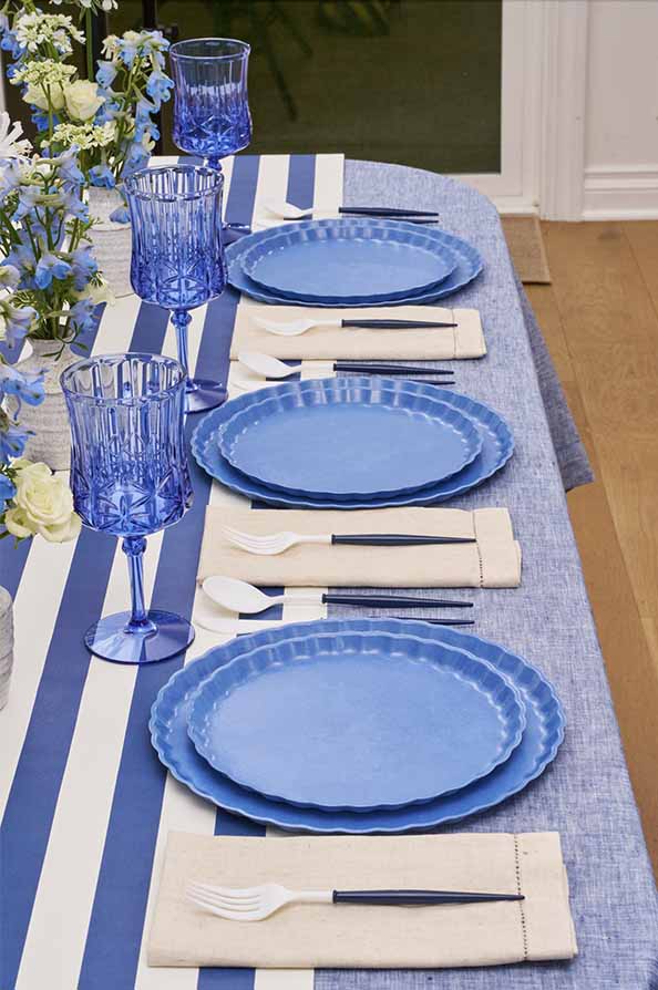 Eco-Friendly Dinner Plates Set of 8 - French Blue Ceramic Plates for Everyday Use, Parties & Sustainable Dining | Dishwasher & Microwave Safe