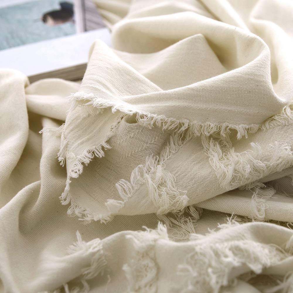 Simple&Opulence 100% Cotton Boho Throw Blanket - Soft Lightweight Tufted Zigzag Knit Woven Blanket with Tassels for Bed, Couch & Farmhouse Decor | All-Season Cozy Breathable Blanket in White | Perfect for Living Room, Bedroom & Outdoor Picnics