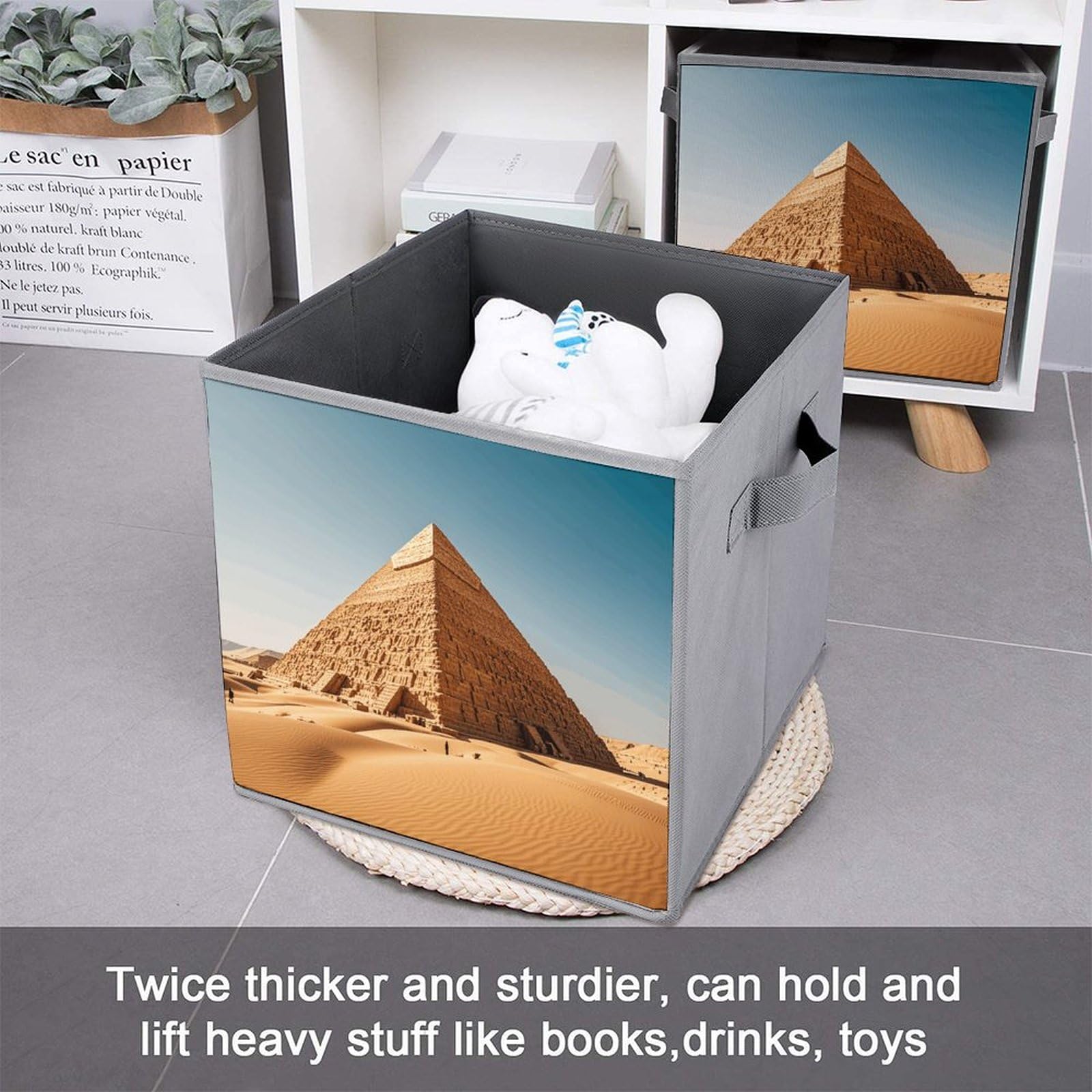 6PCS Collapsible Storage Bins - Egyptian Pyramid Design Foldable Organizer Baskets with Handles for Home, Kitchen, Bathroom & Office Organization - Space Saving Storage Containers for Shelves, Closet & Pantry