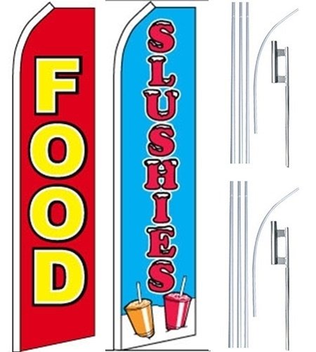 2 Pack Food Restaurant Swooper Flutter Flags & Poles - Durable Slushie Stand Signage for Outdoor Events, Food Trucks, and Ice Cream Shops