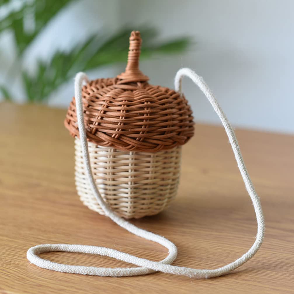 Zerodeko Hanging Planters Straw Shoulder Bag - Rattan Woven Purse with Pine Cone & Acorn Design - Mini Handbag for Women - Perfect for Boho Fashion, Beach Outings & Home Decor Plant Hangers