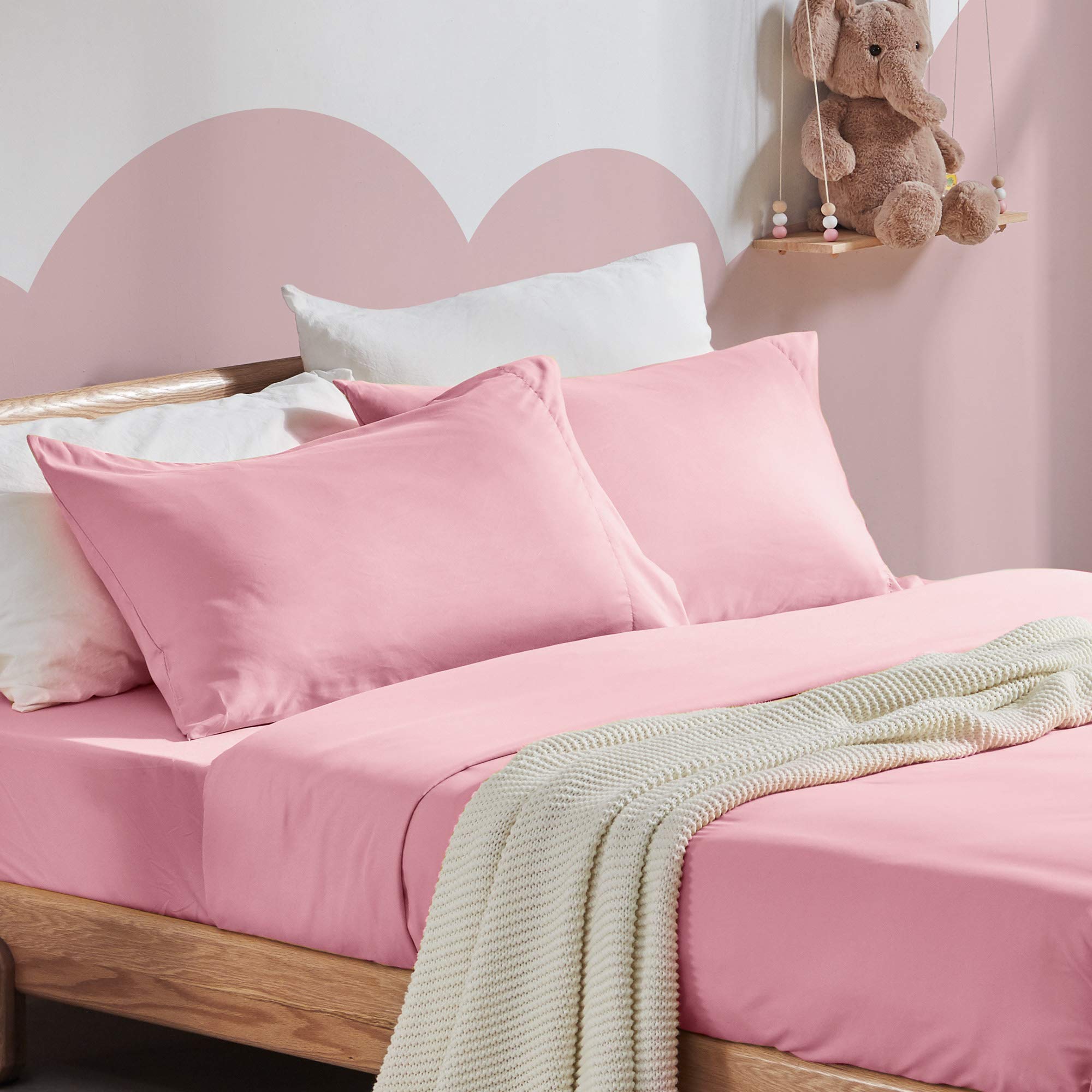 SLEEP ZONE 4-Piece Kids Queen Bed Sheets Set - Super Soft & Cute Ballet Pink Bedding with Flat Sheet, Fitted Sheet & Pillowcase | Perfect for Girls' Bedrooms, Sleepovers & Cozy Nights