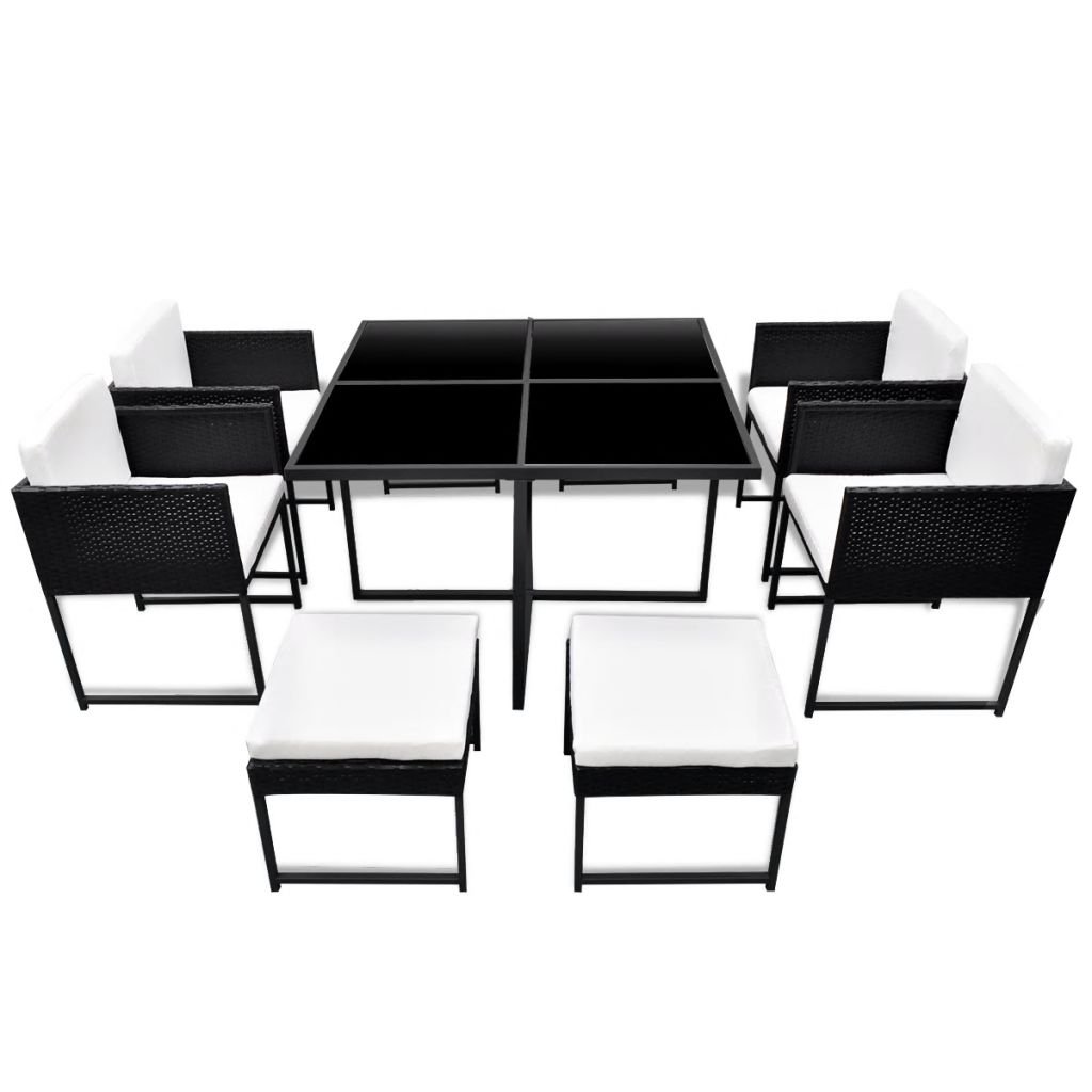 Tidyard Modern 8-Person Outdoor Dining Set - 9-Piece Patio Furniture with Tempered Glass Table & Black Poly Rattan Chairs - Perfect for Garden, Backyard, and Poolside Entertaining