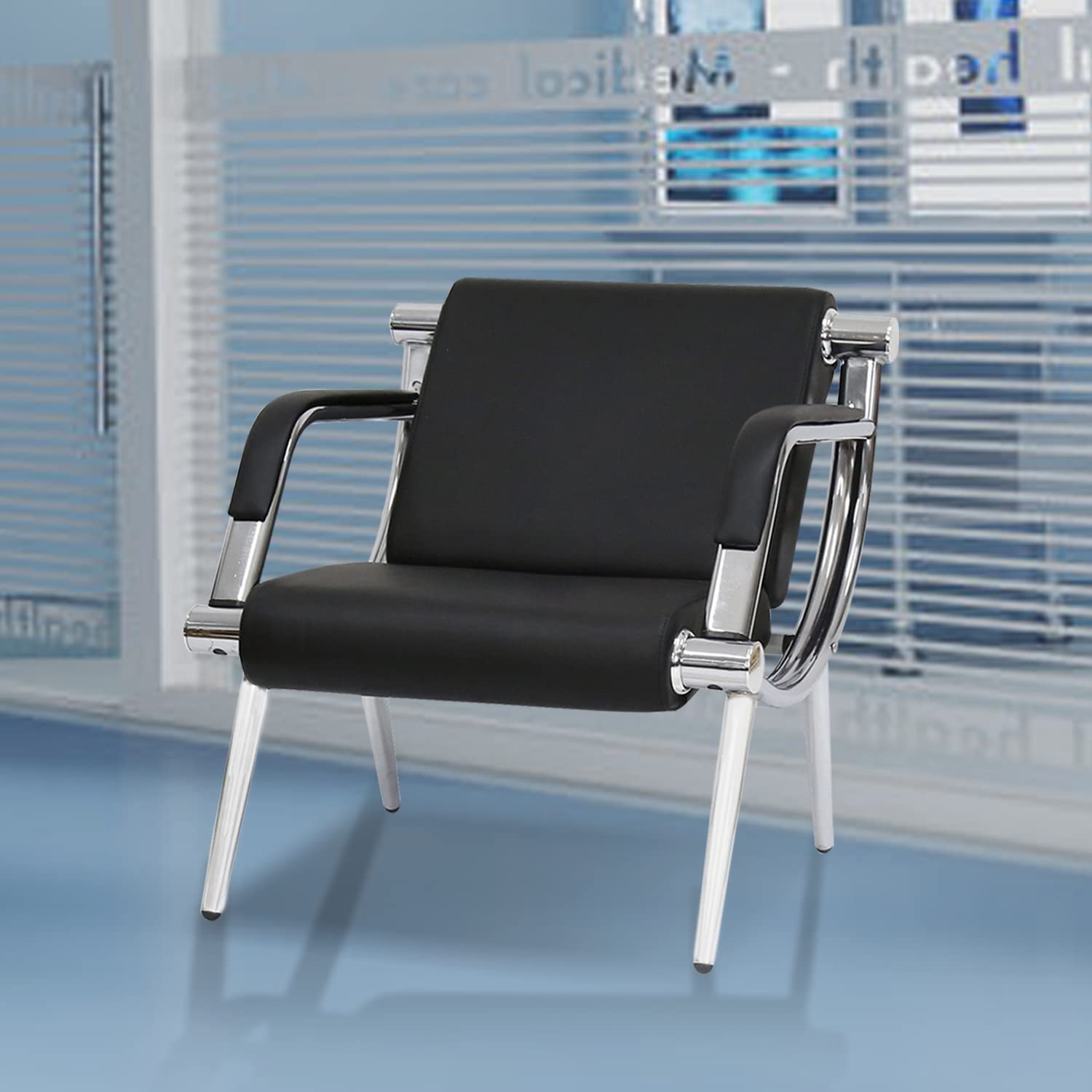 kinbor Waiting Room Chairs - Black PU Leather Reception Chairs for Office, Airport, Bank, Salon & Clinic - Comfortable Guest Seating Furniture for Waiting Areas & Lobbies