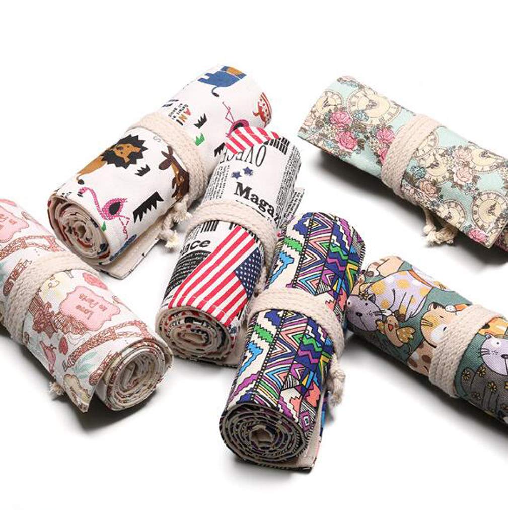 FZBNSRKO 72-Slot Colored Canvas Pencil Case Roll - Cute Cat Design for Students, Artists & Adults | Perfect for School, Travel & Art Supply Organization