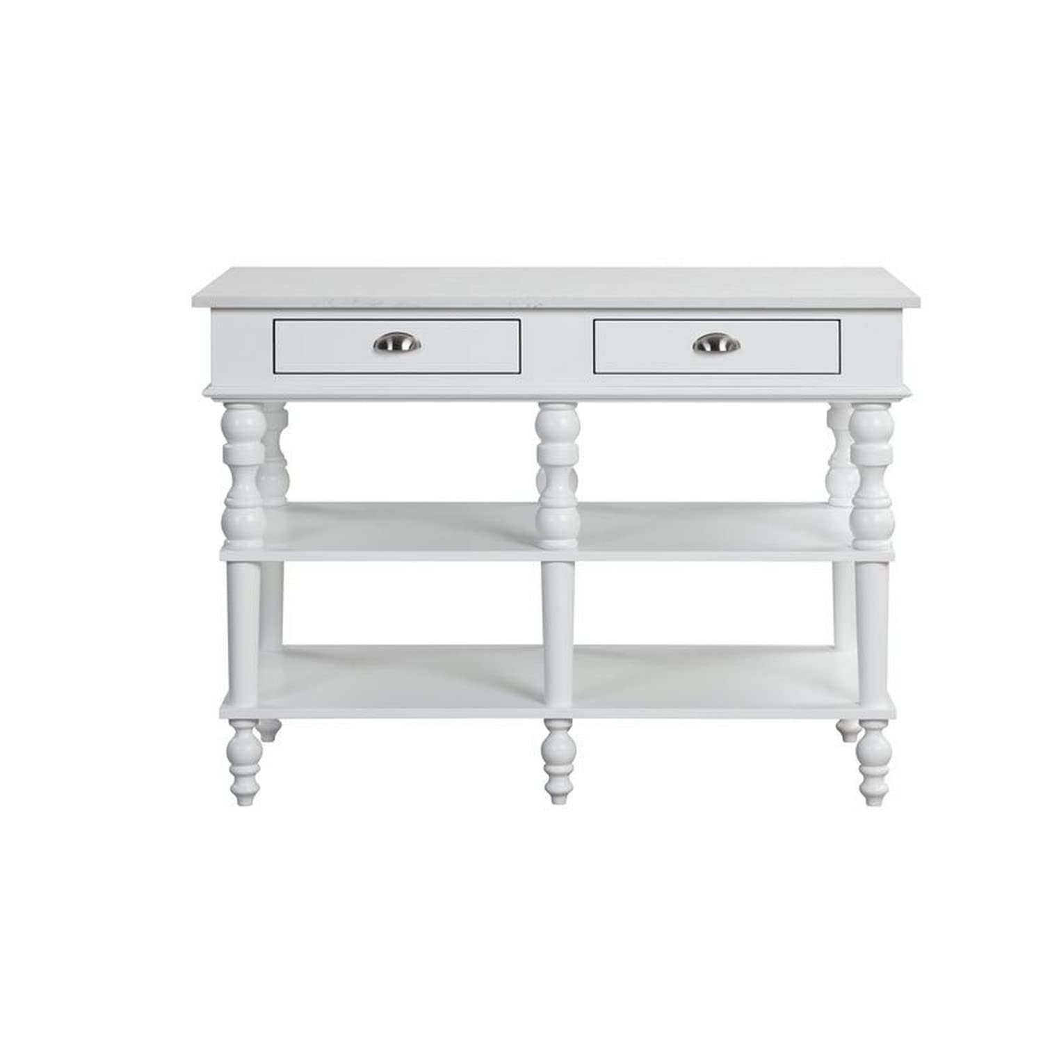 Benjara White Kitchen Island with Artificial Marble Top & Turned Legs - Perfect for Small Kitchens, Breakfast Bars & Extra Counter Space