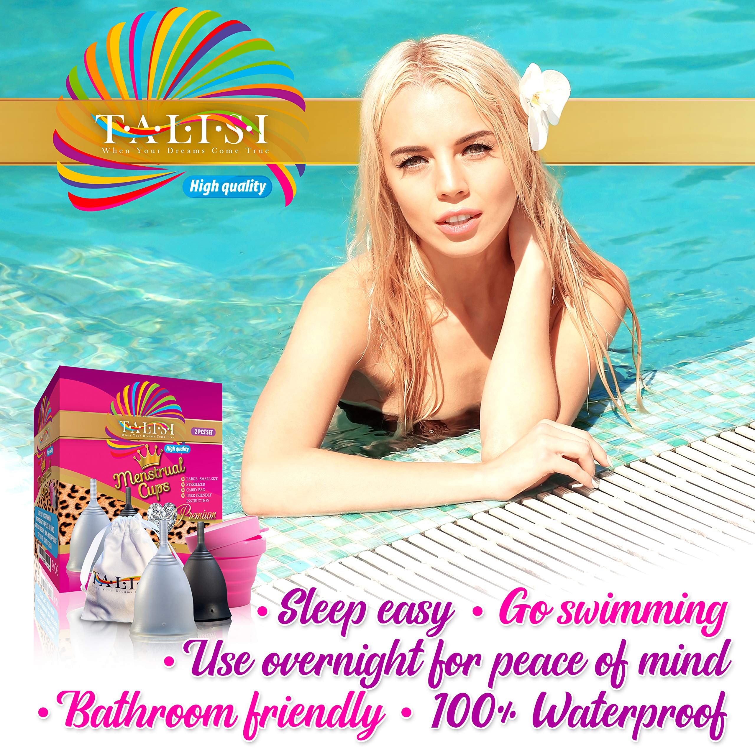 Talisi Reusable Soft Menstrual Cups Set of 2 for Women - Eco-Friendly Period Cup with Collapsible Case & Sterilizer - Regular & Heavy Flow Sizes - Alternative to Tampons & Pads - Perfect for Travel, Sports & Active Lifestyles