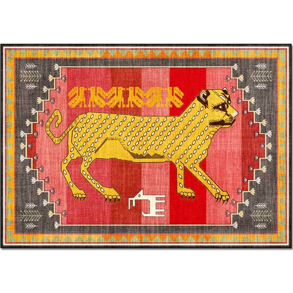 Vintage Abstract Art Area Rug - Non-Slip Soft Indoor/Outdoor Carpet for Farmhouse, Living Room, Bedroom, Kitchen Runner - Reptile Themed Decor - 5'x9' Red - Perfect for Boho Chic Home, Dorm Decor & Courtyard Floor Mat