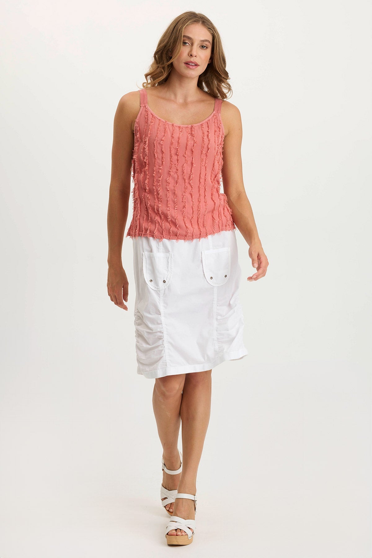 Haddon Stripe Voile & Jersey A-Line Tank Top for Women - Lightweight Summer T-Shirt, Casual Wear, Beach Outfit, Layering Piece