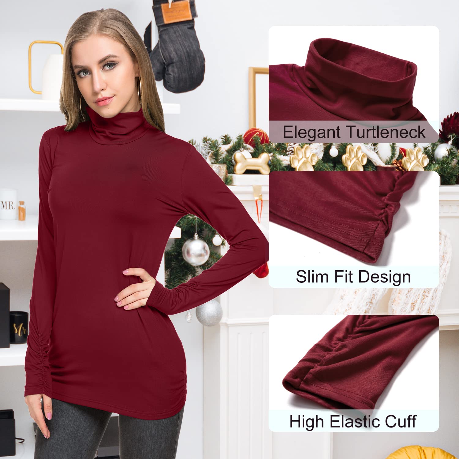 Women's Fleece-Lined Mock Turtleneck Thermal Top - Long Sleeve Lightweight Base Layer for Winter, Outdoor Activities & Layering