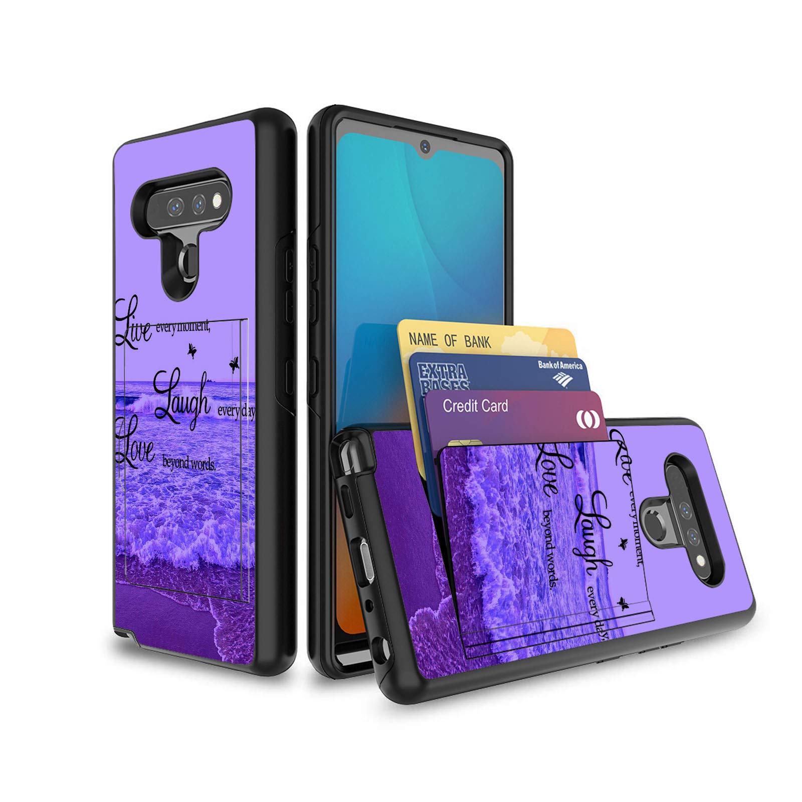 Shockproof Wallet Case for LG K51 - Dual Layer Hybrid PC + TPU Cover with Credit Card Holder | Perfect for Beach Outings & Daily Protection