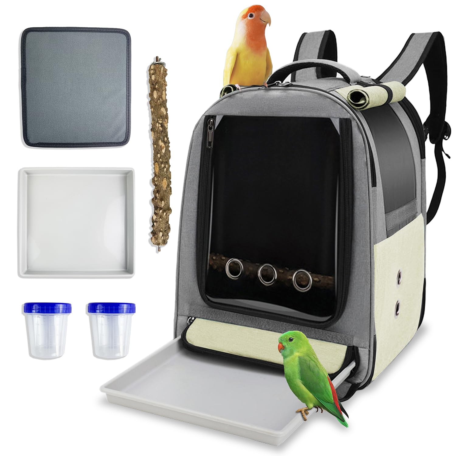 **Bird Travel Backpack Carrier - Portable Cage with Tray, Perch, Feeding Tank & Waterproof Pad for Parakeets, Lovebirds & Small Birds | Perfect for Outdoor Adventures, Vet Visits & Travel**