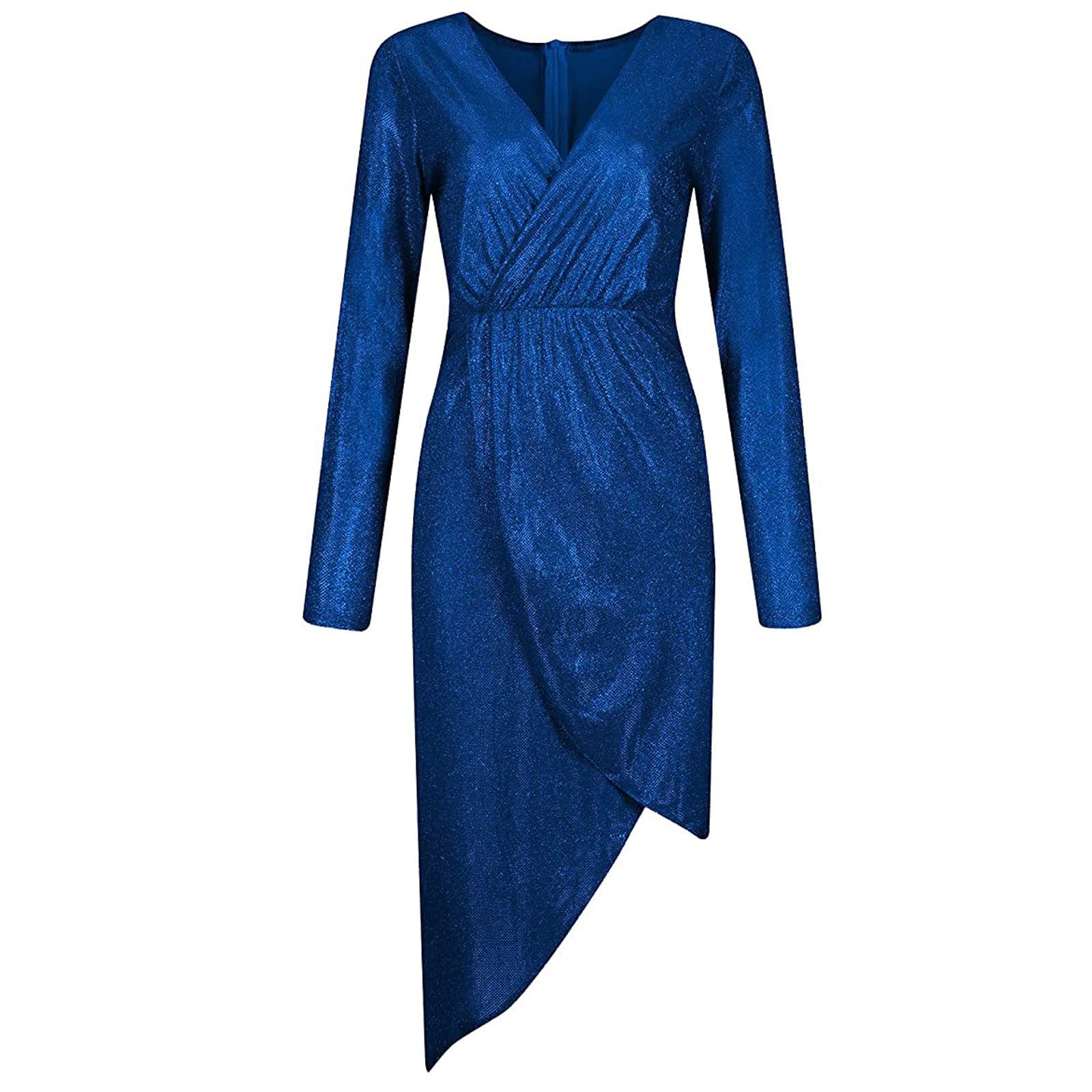 BLVB 2022 Women's Long Sleeve Sequin V-Neck Formal Dress - Elegant Evening Gown for Party, Office, Prom & Special Occasions | Sexy Clubwear & Cocktail Attire