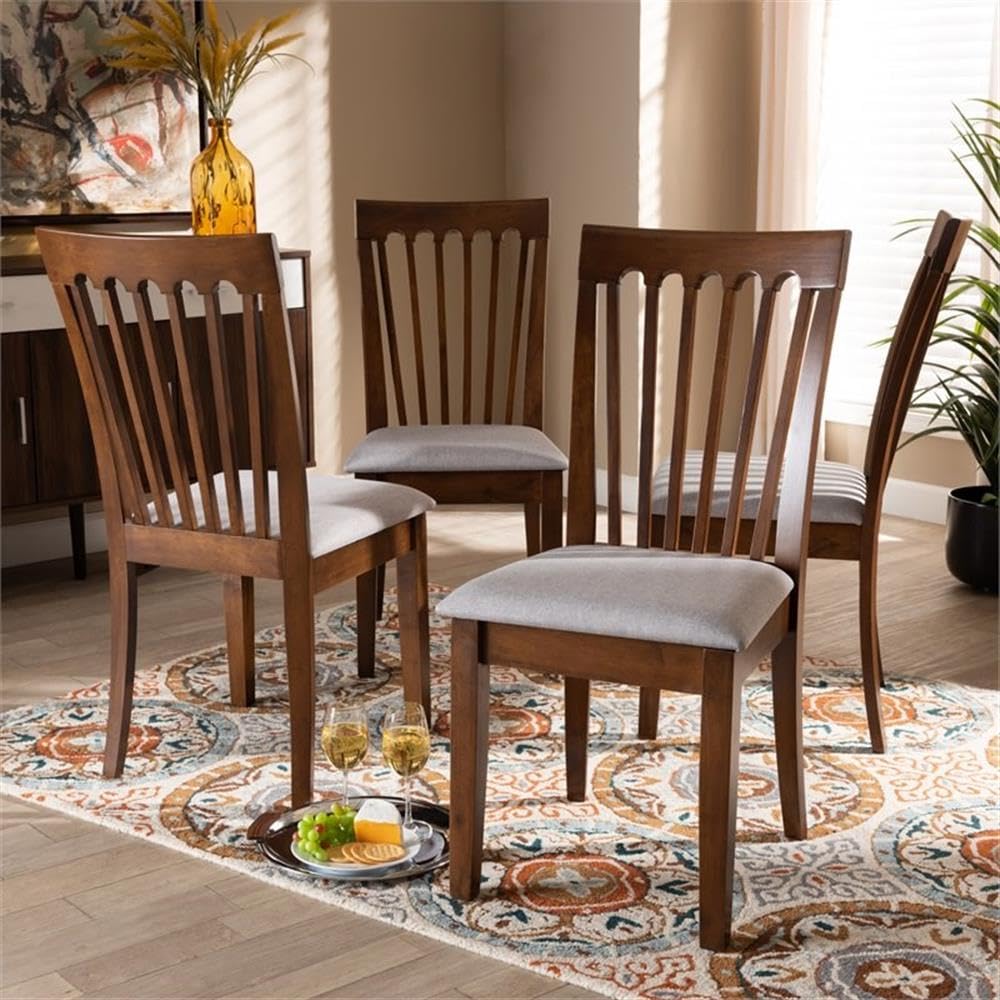 BOWERY HILL Gray Upholstered Walnut Finished Dining Chairs Set of 4 - Modern Kitchen Dining Room Furniture for Home & Restaurant Use