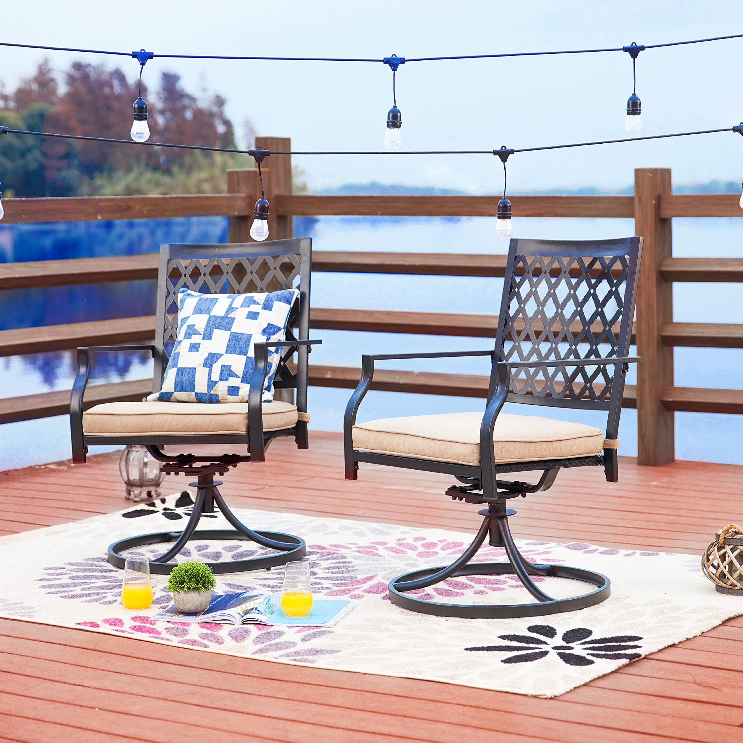 LOKATSE HOME 2-Piece Patio Swivel Dining Chairs Set with Cushion - Outdoor Bistro Furniture for Garden, Backyard, Poolside - Beige - Perfect for Outdoor Dining, Lounging, and Entertaining