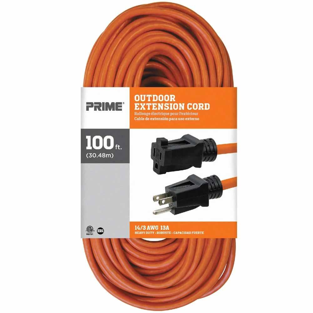 100 ft. 14/3 Gauge Heavy Duty Outdoor Extension Cord - SJTW Orange Weatherproof Power Cable for Garden, Workshop & Construction Sites